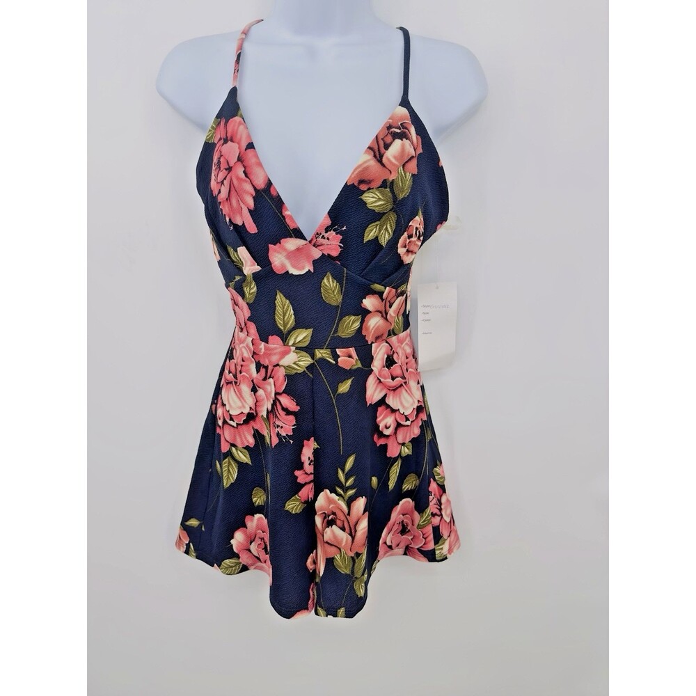 Y2k 2000's Floral Dress Barbie Spaghetti Strap ROMPER  STRETCH SKIRTED FLIRT‎
